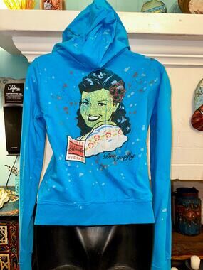 VINTAGE NWT 90's DRAGONFLY ROCK N ROLL VISION PINUP RETRO HOODIE